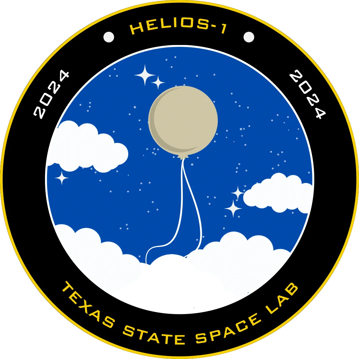 Helios I mission patch — circular emblem with sun motif, designed by Echo Owen.